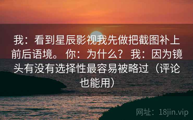 我：看到星辰影视我先做把截图补上前后语境。 你：为什么？ 我：因为镜头有没有选择性最容易被略过（评论也能用）